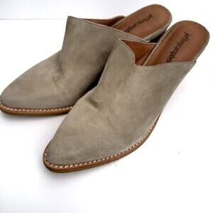 Jeffrey Campbell Favela pointy toe western style stack heeled mule tan/grey